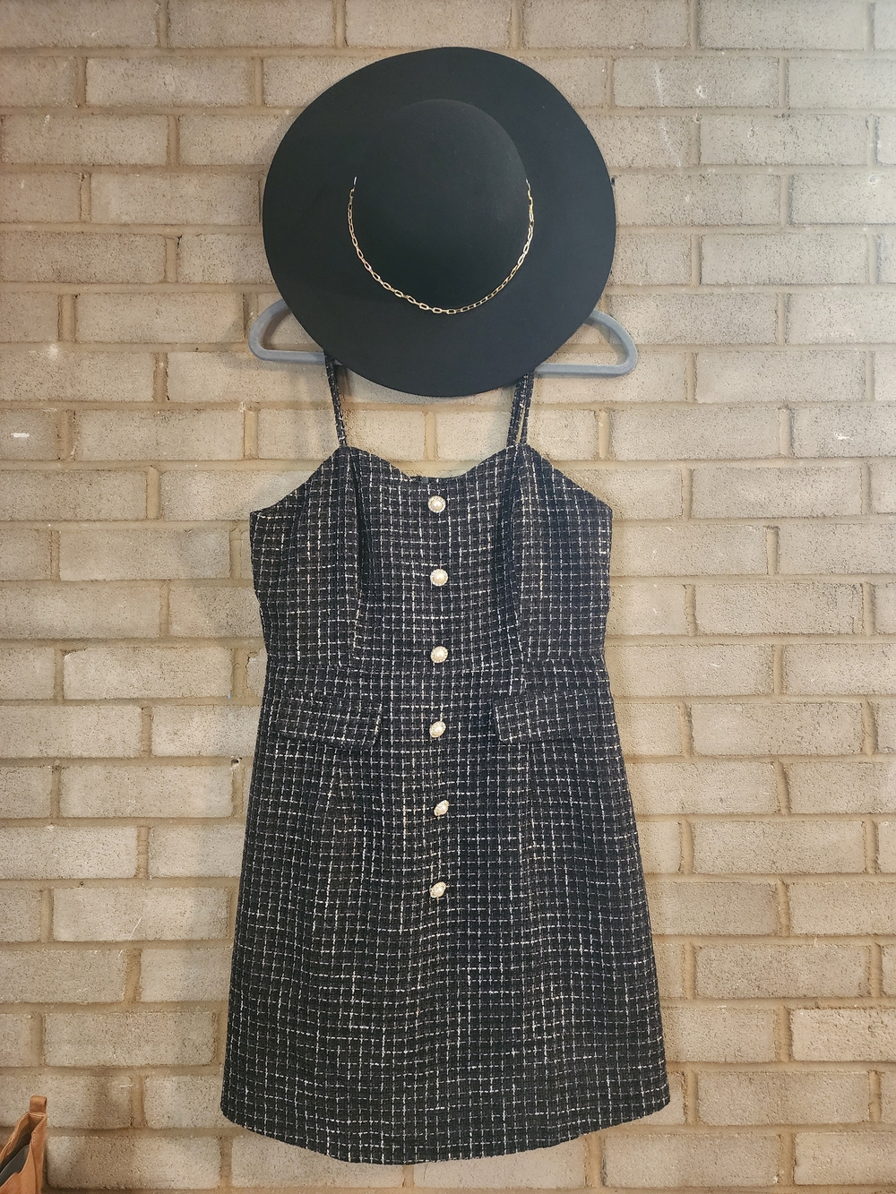Nwot Allegra K Black Tweed Button-Front Mini Dress
